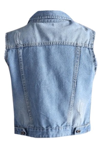 SKJN004 women's sleeveless denim vest wash water and burn flowers effect denim vest jacket denim jacket jacket front view